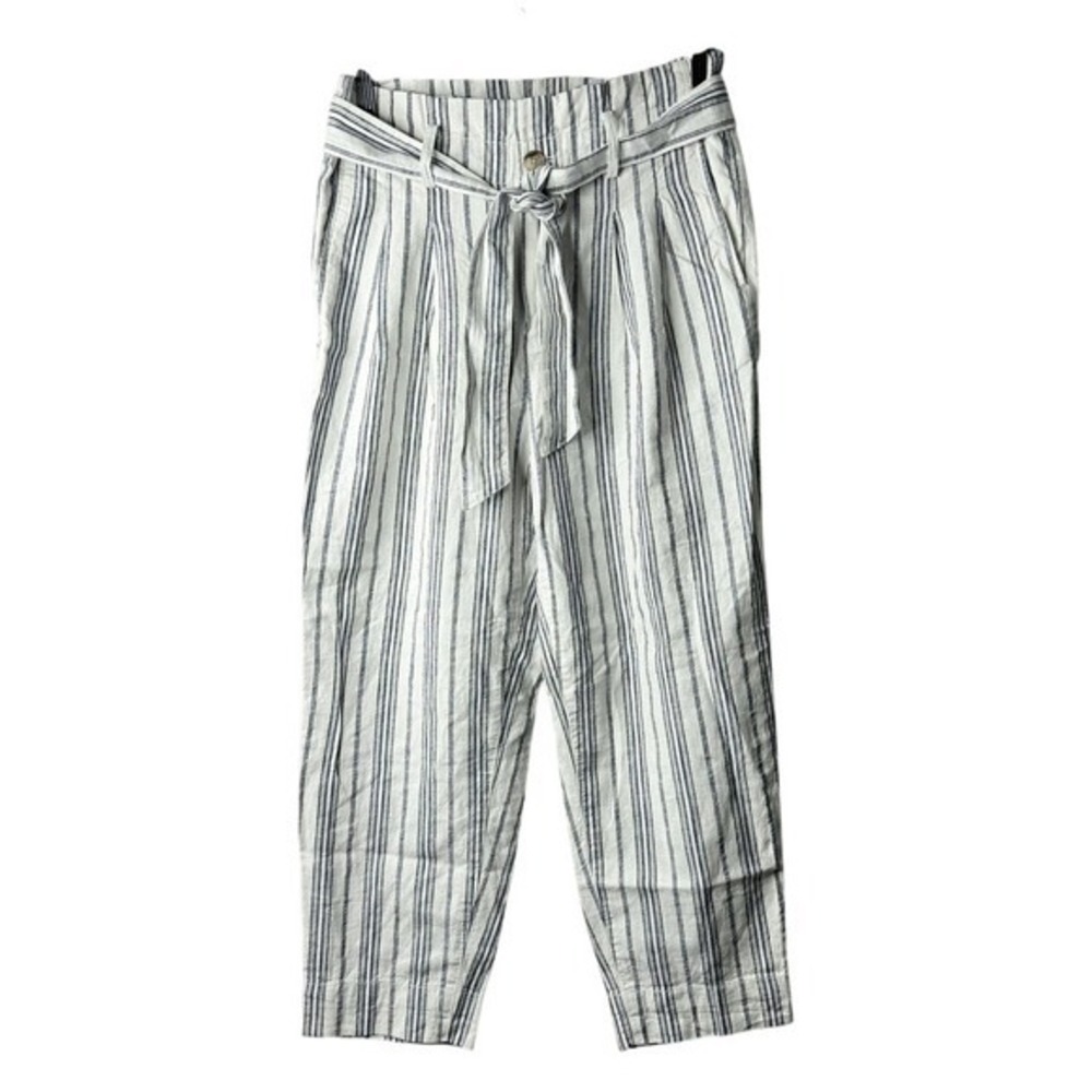 Madewell Paperbag Pants Linen Blend Striped High Waist‎ Casual Trousers Size 6
